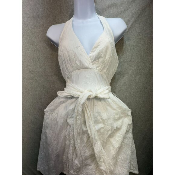 Bisou Bisou Womens Embroidered Halter Wrap Dress Size 4 White  Floral Pattern - Picture 4 of 14